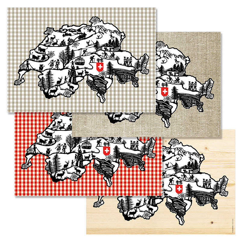 Paper placemat SWISS MAP 4 x 12 sheets
