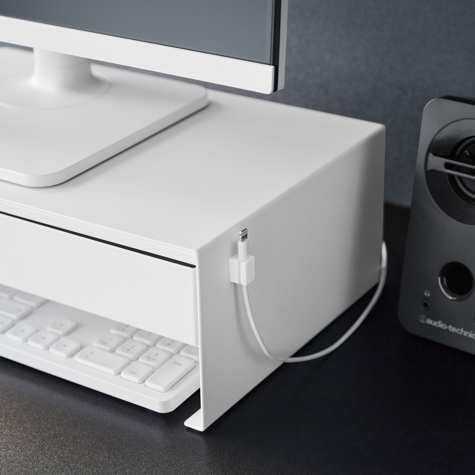 Monitorständer mit Schublade TOWER weiss