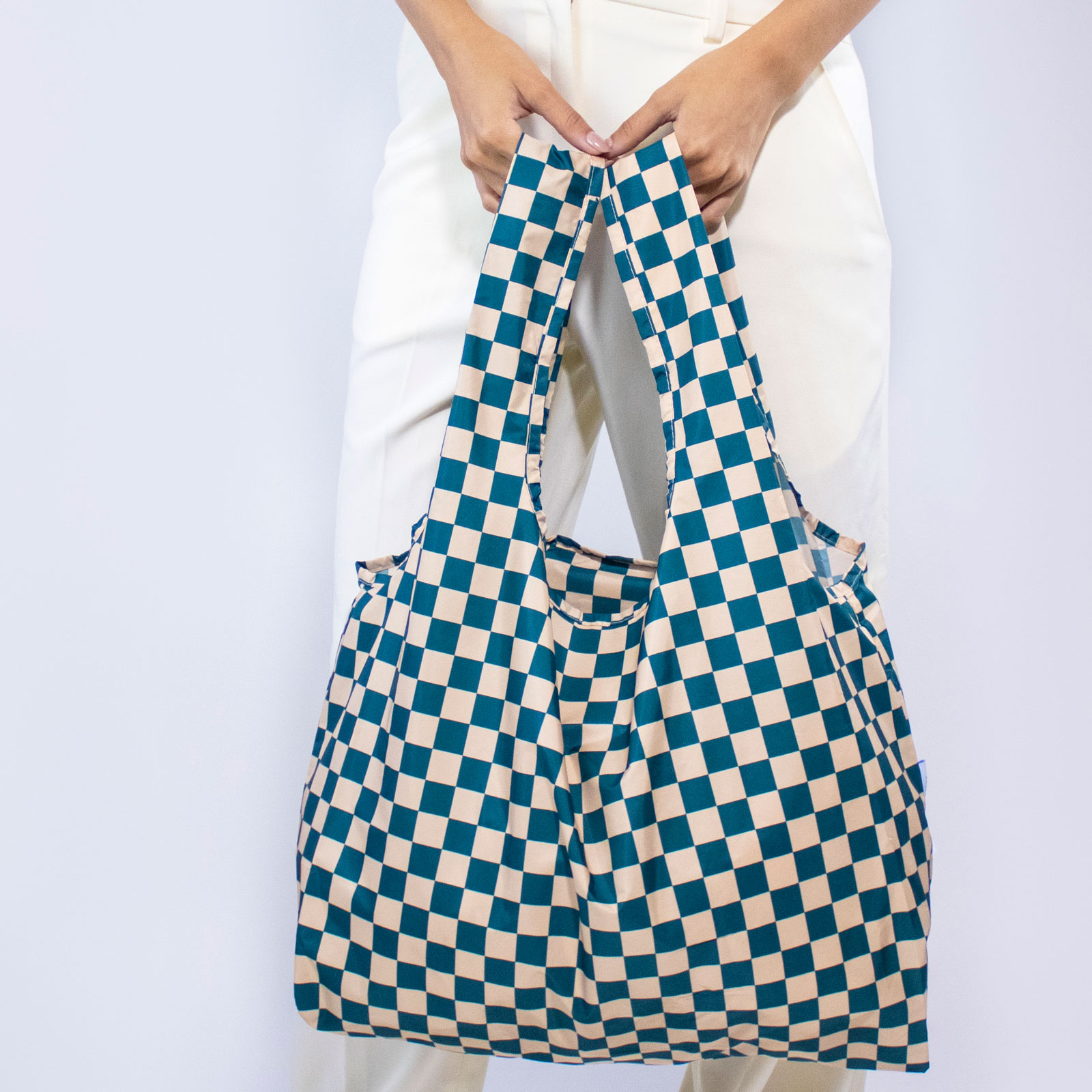 Medium Bag Checkerb. Teal & Beige  