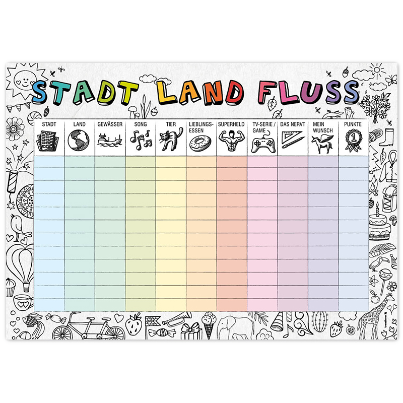 Set de table en papier pour ENFANTS STADT-LAND-FLUSS bloc à 50