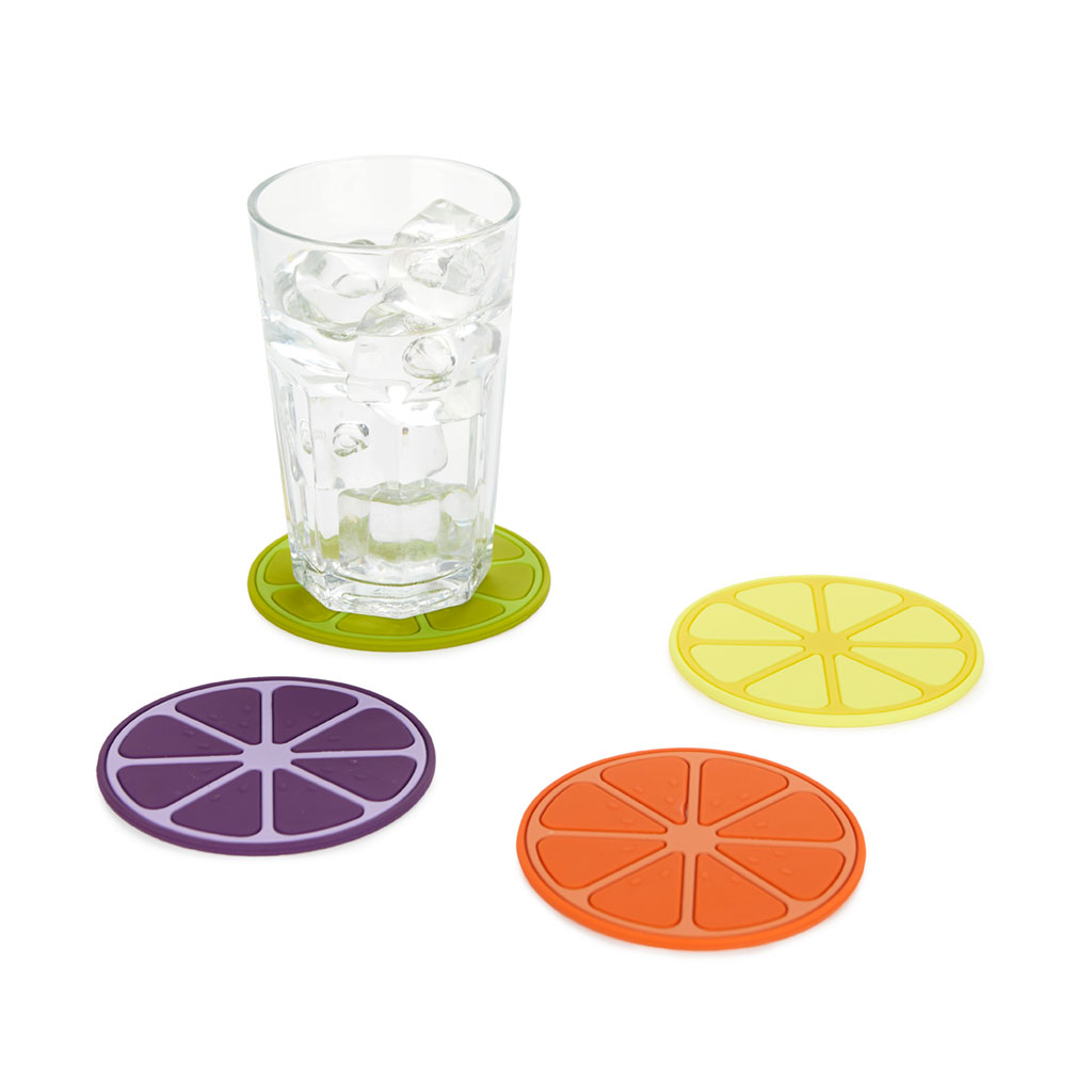 Glas-Untersetzer FRUIT PARTY 4er Set  aus Silikon, assortiert