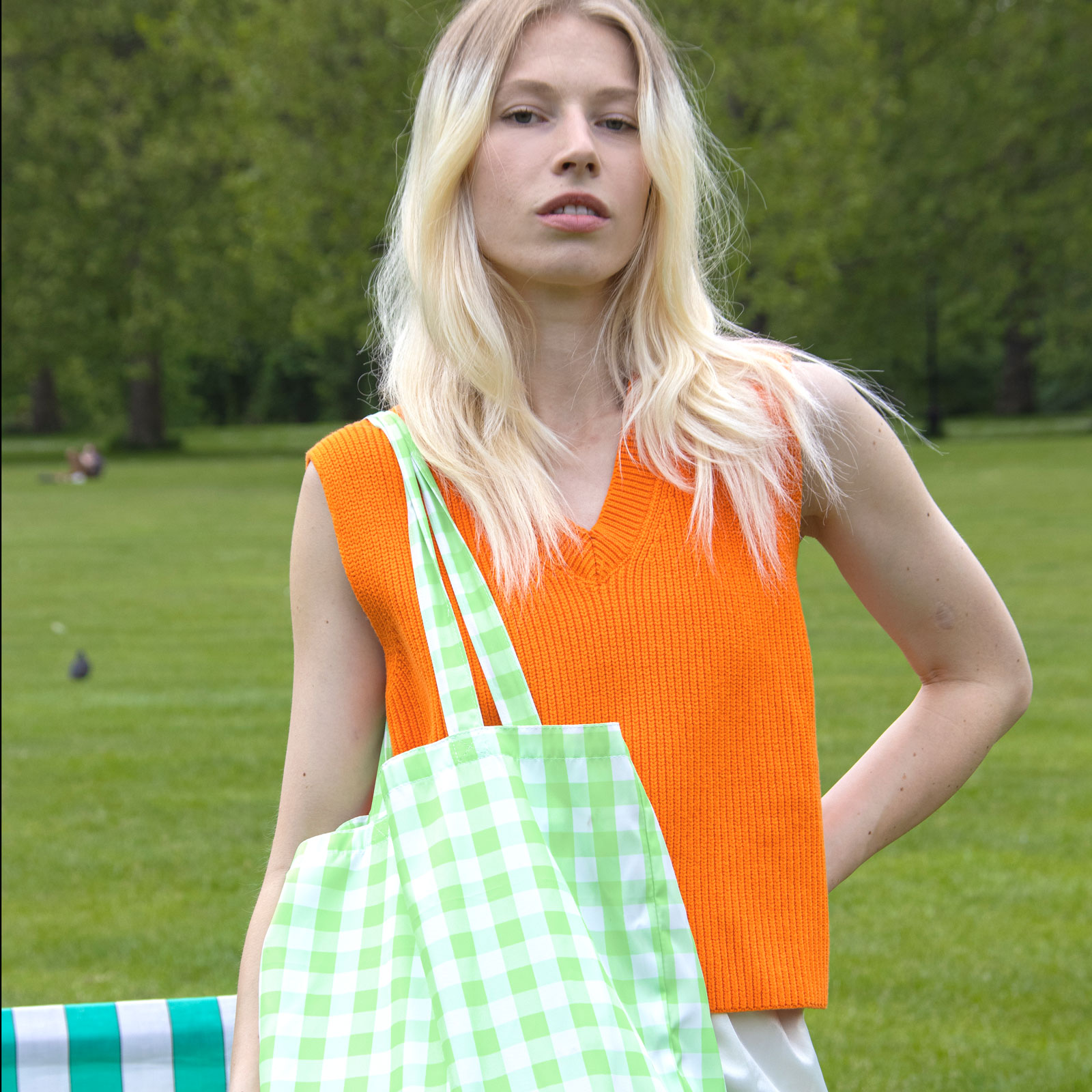 Tote Bag Lime Green Gingham  