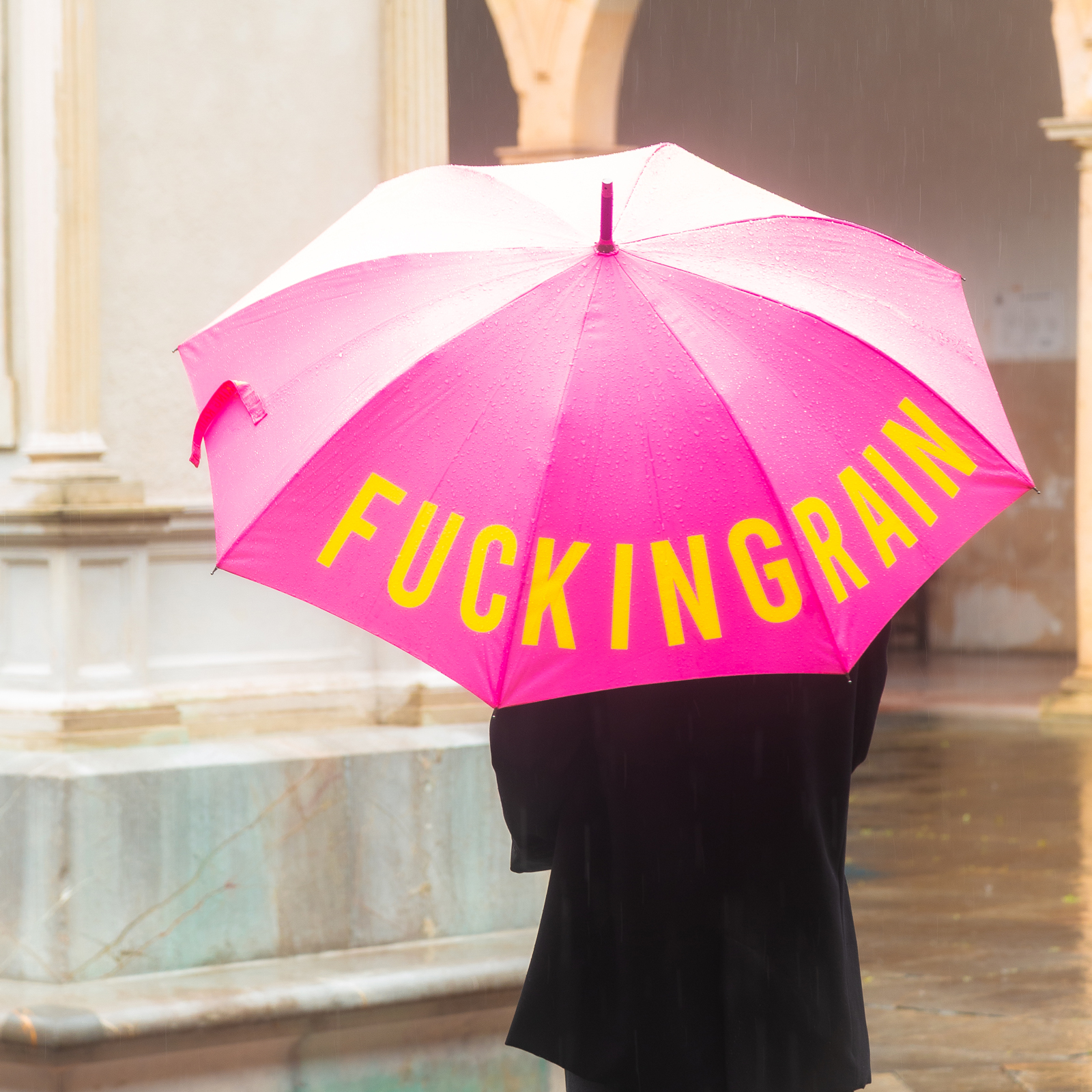 Parapluie canne FUCKING RAIN pink