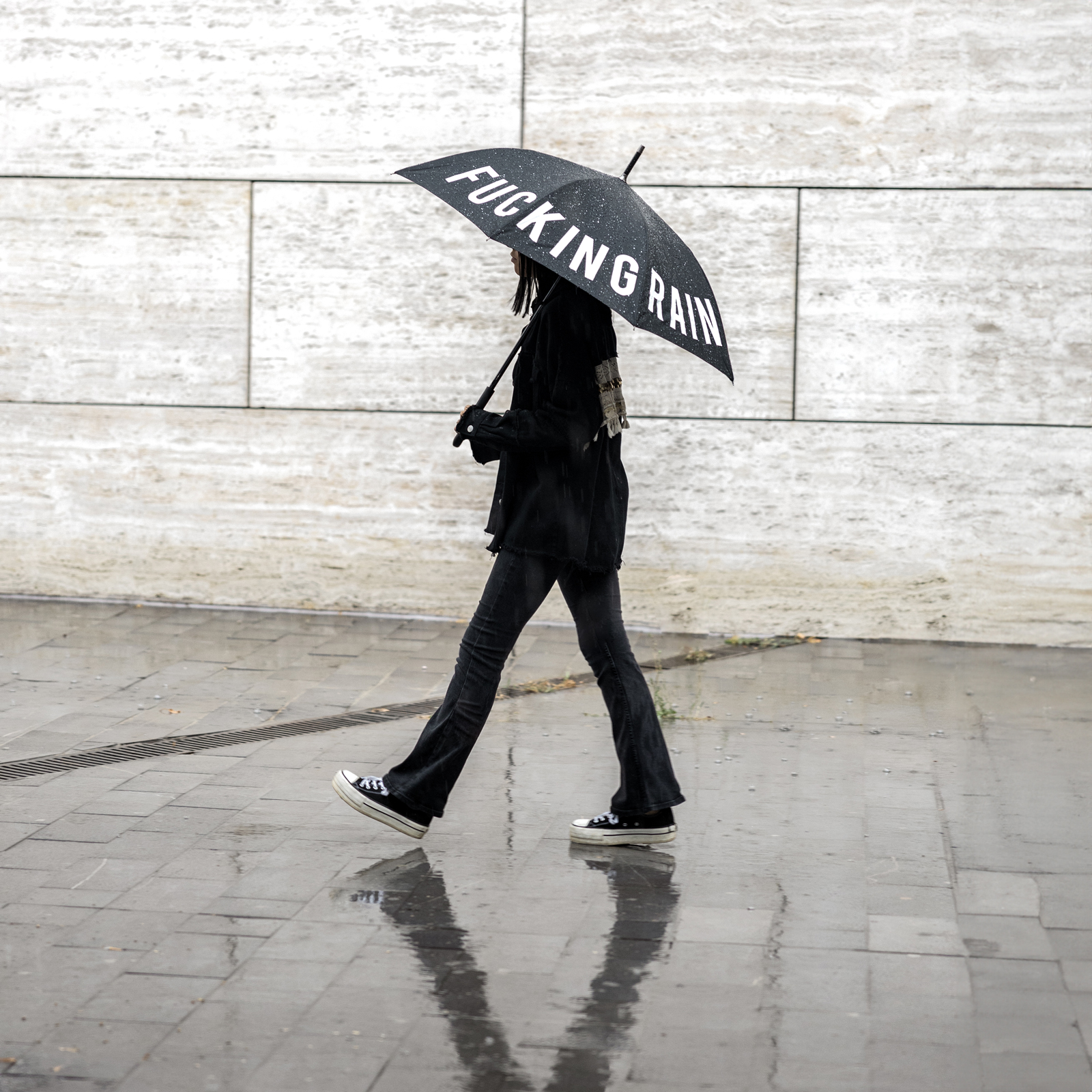 Stockschirm FUCKING RAIN schwarz