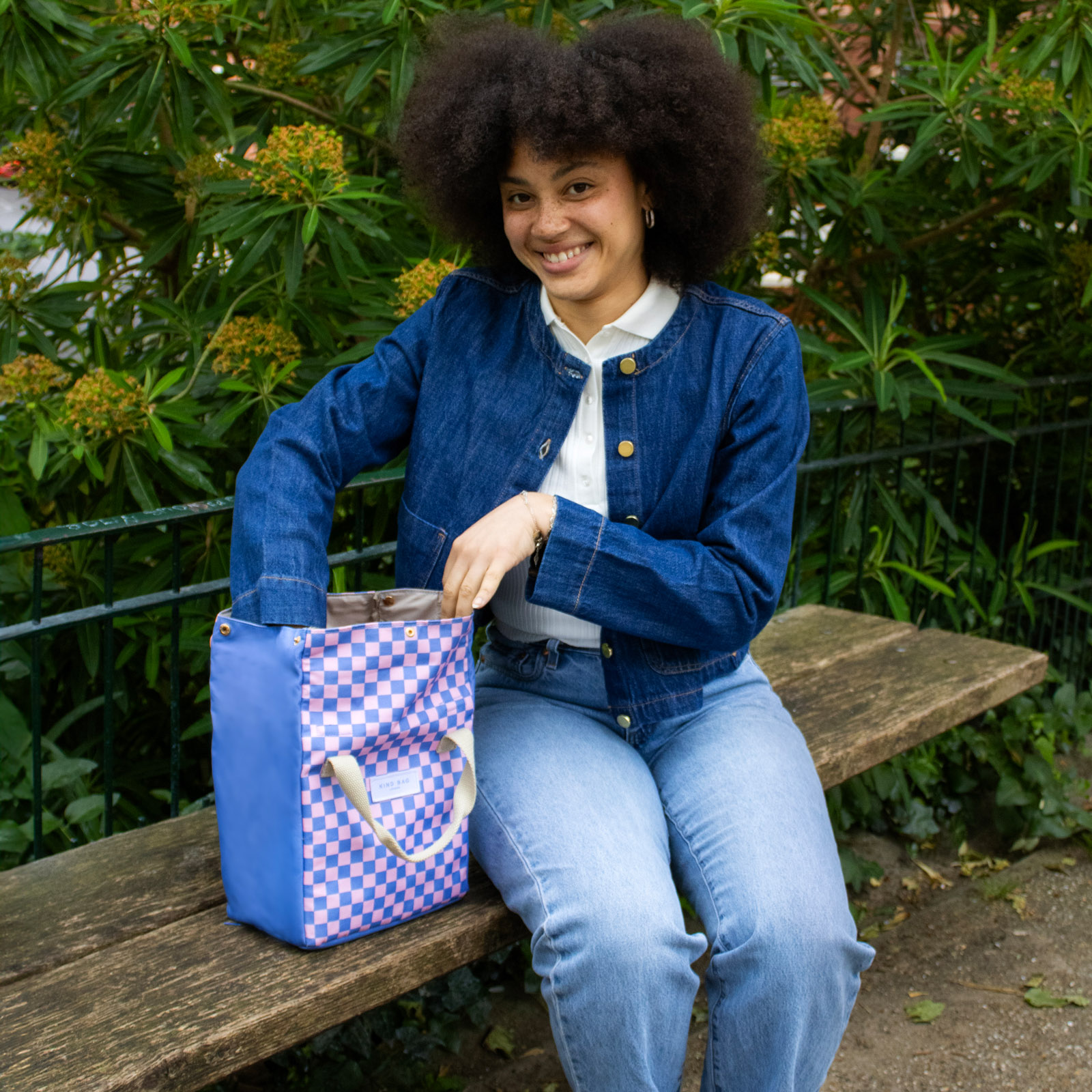 Lunch Bag Checkerboard - Pink + Blue 