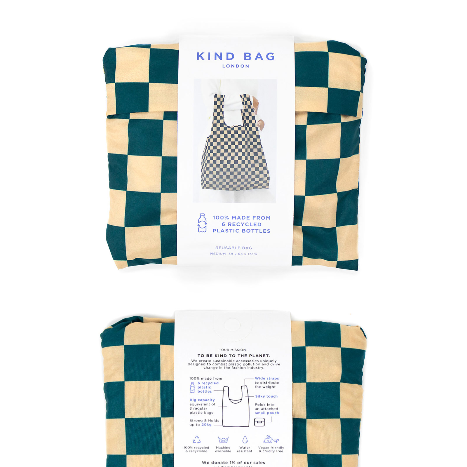 Medium Bag Checkerb. Teal & Beige  