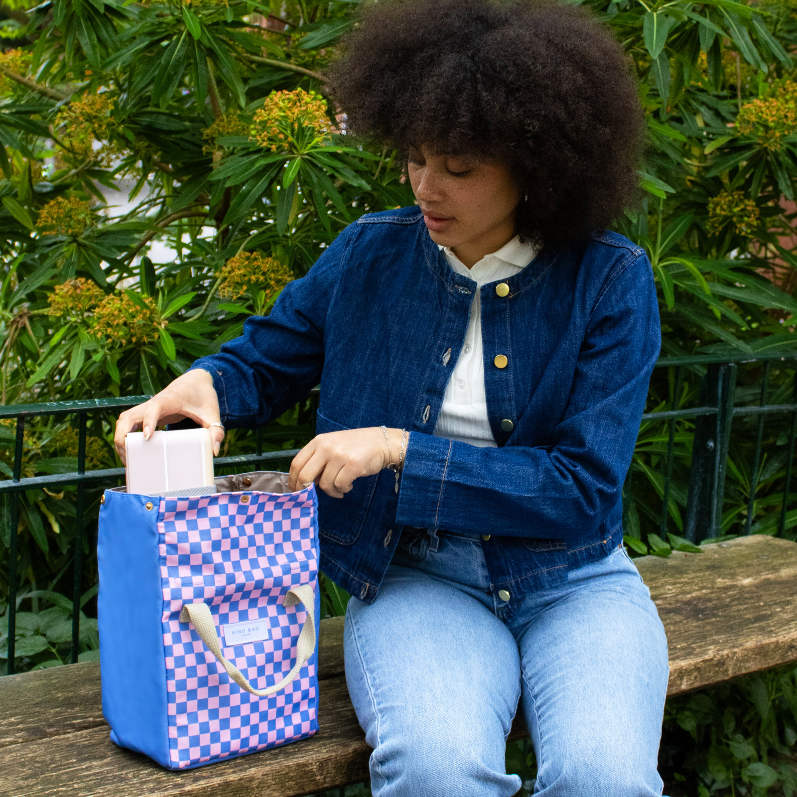 Lunch Bag Checkerboard - Pink + Blue 