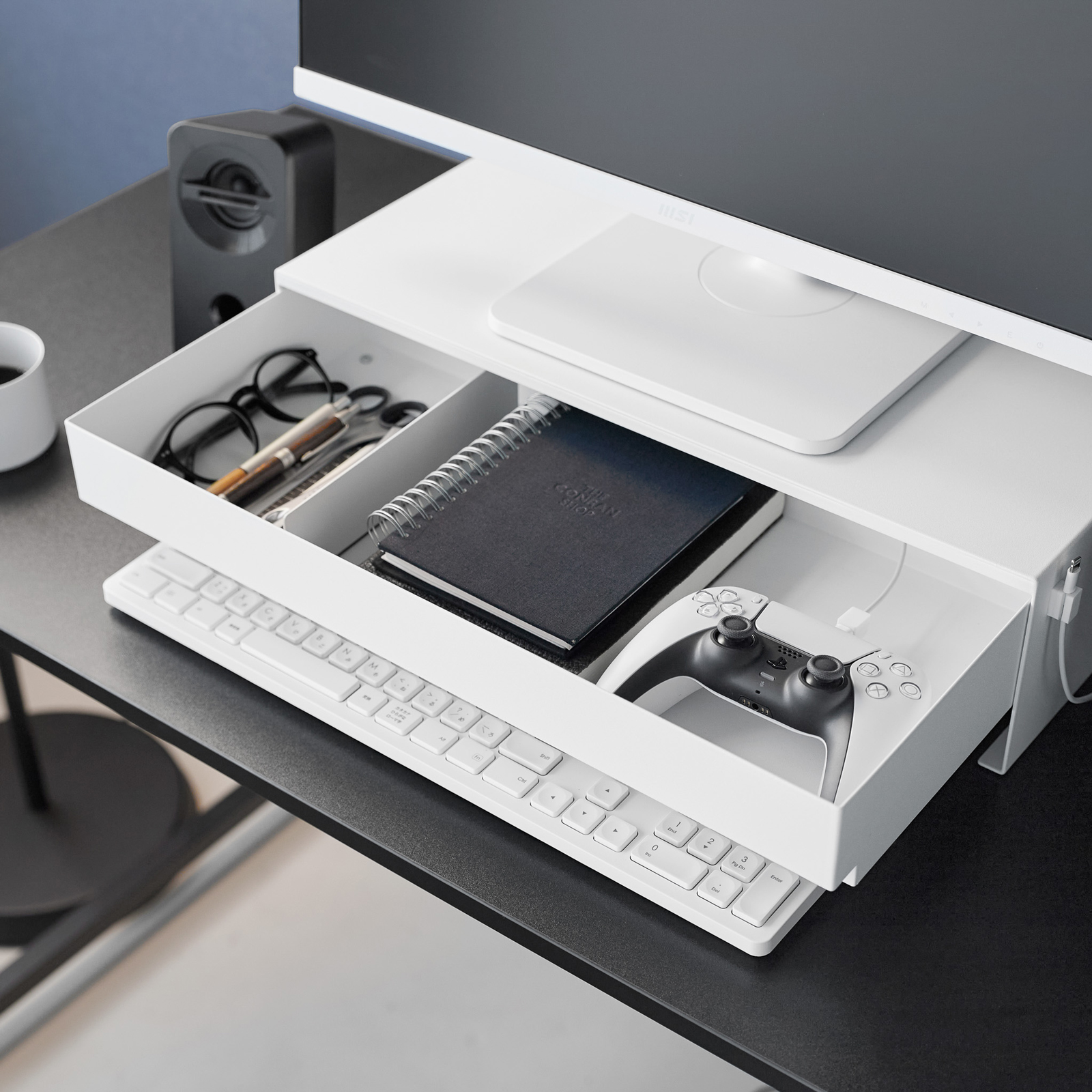 Monitorständer mit Schublade TOWER weiss
