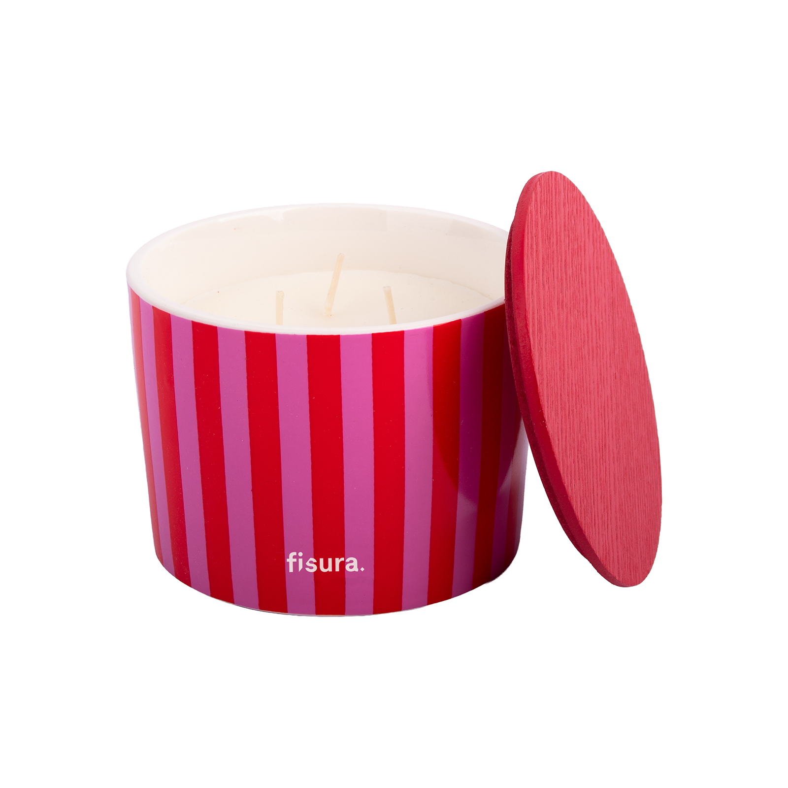 Ceramic candle RED & PINK STRIPES framboise scent