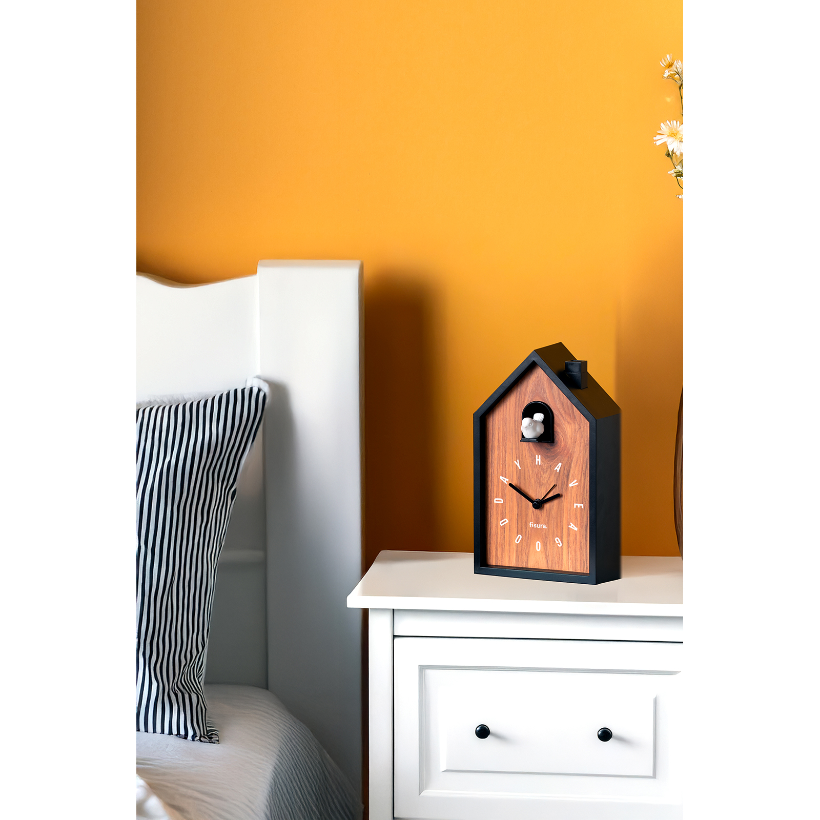 CUCKOO ALARM CLOCK wooden HAVE A GOOD DAY