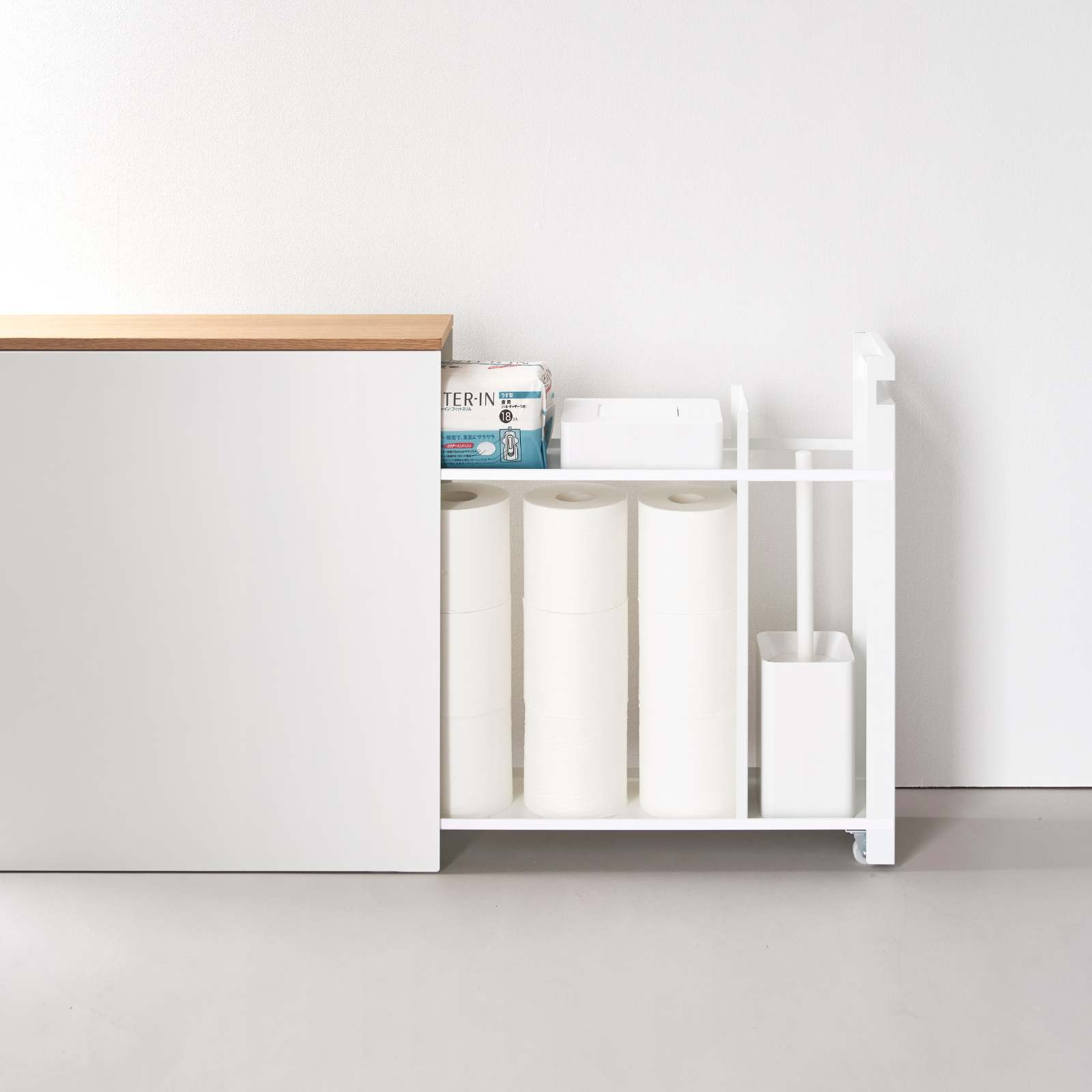 Support de rangement avec tiroir coulissant et tablette en bois  TOWER blanc