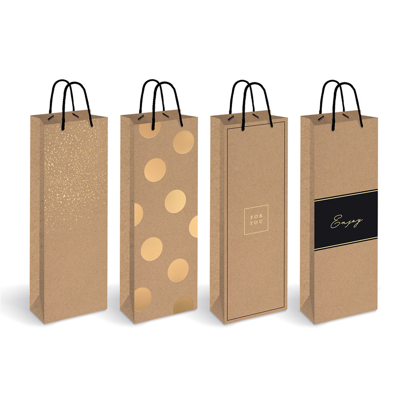 Sac cadeau KRAFT BOTTLE Set de 12 pièces (assorti de 4)