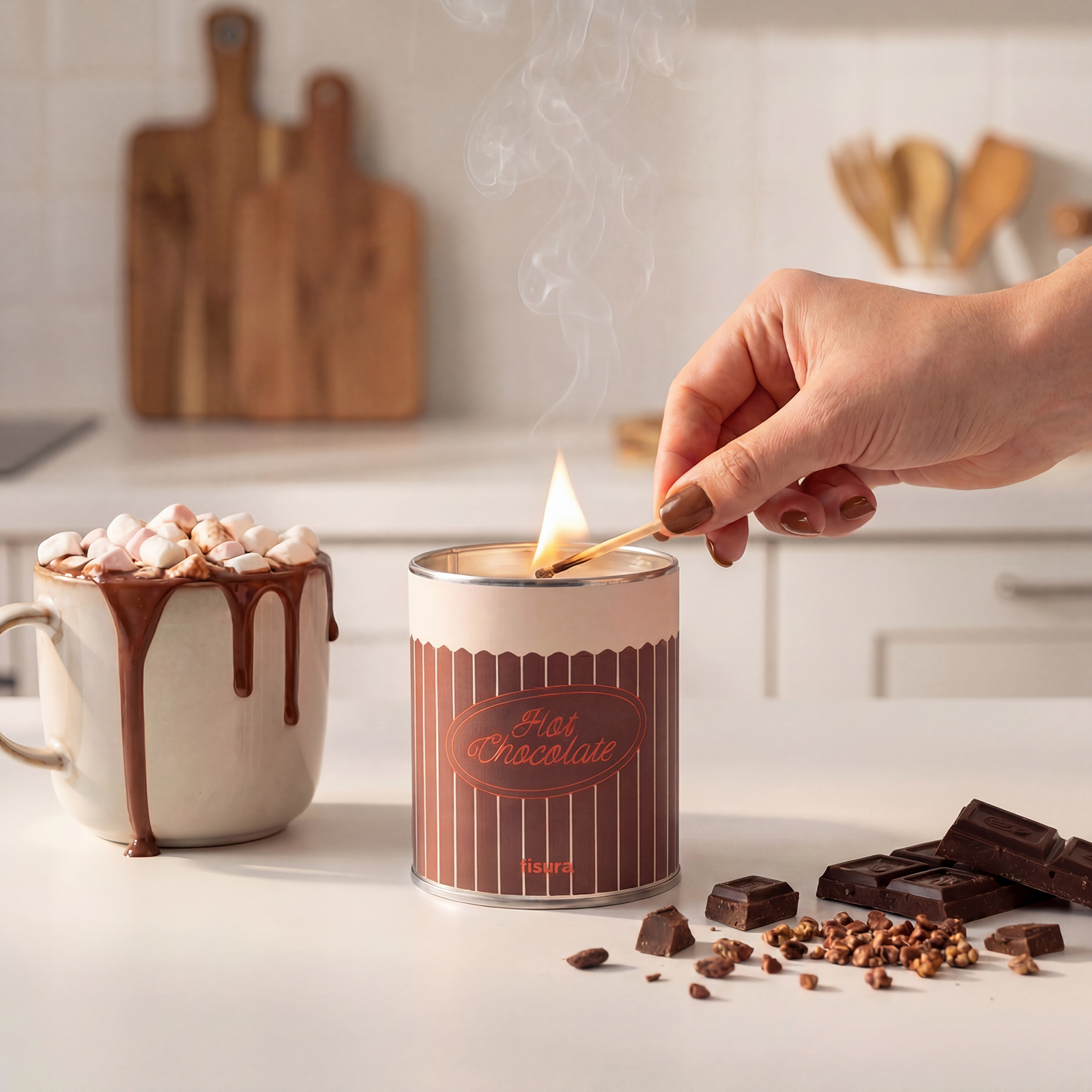Metal candle HOT CHOCOLATE chocolate scent