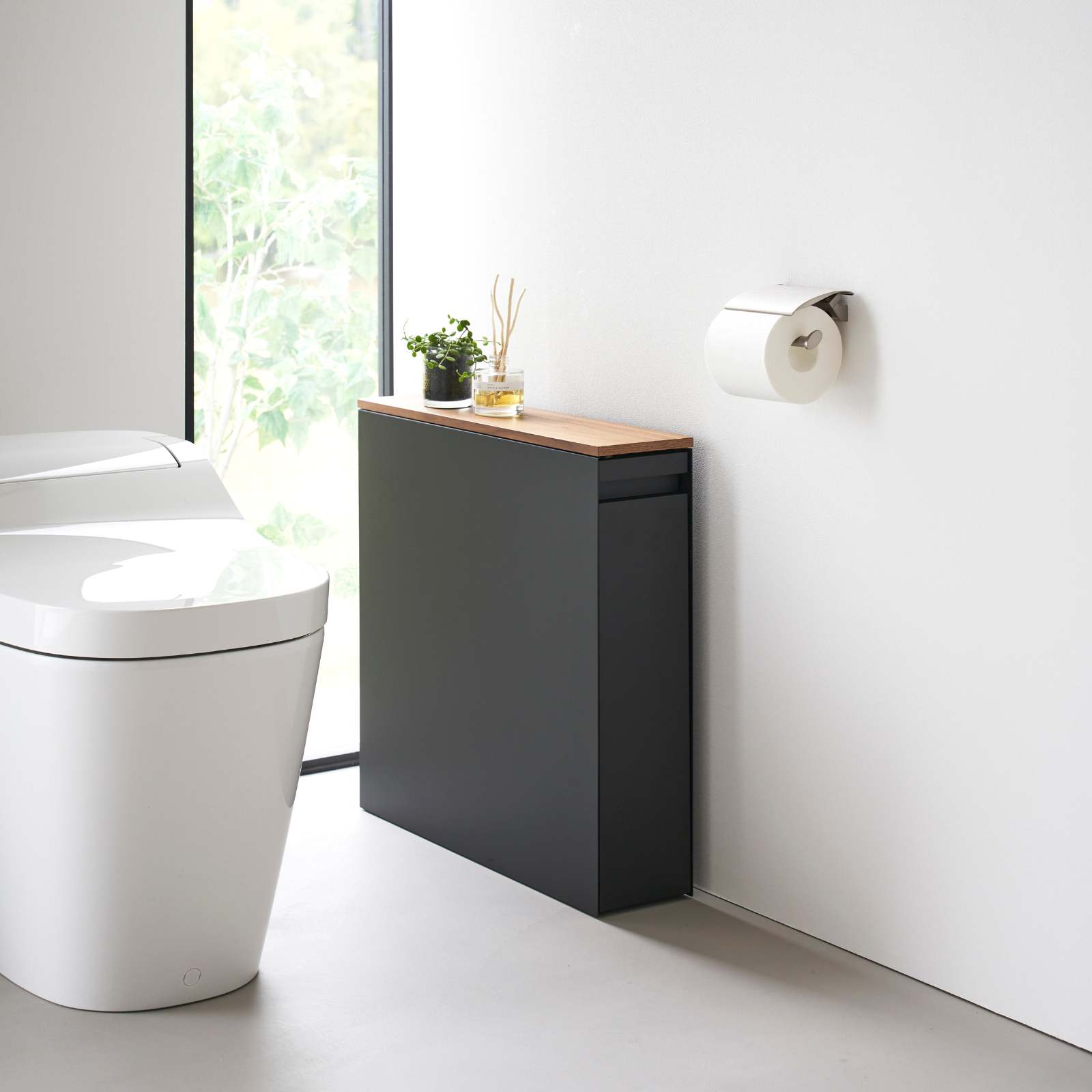 Support de rangement avec tiroir coulissant et tablette en bois  TOWER noir