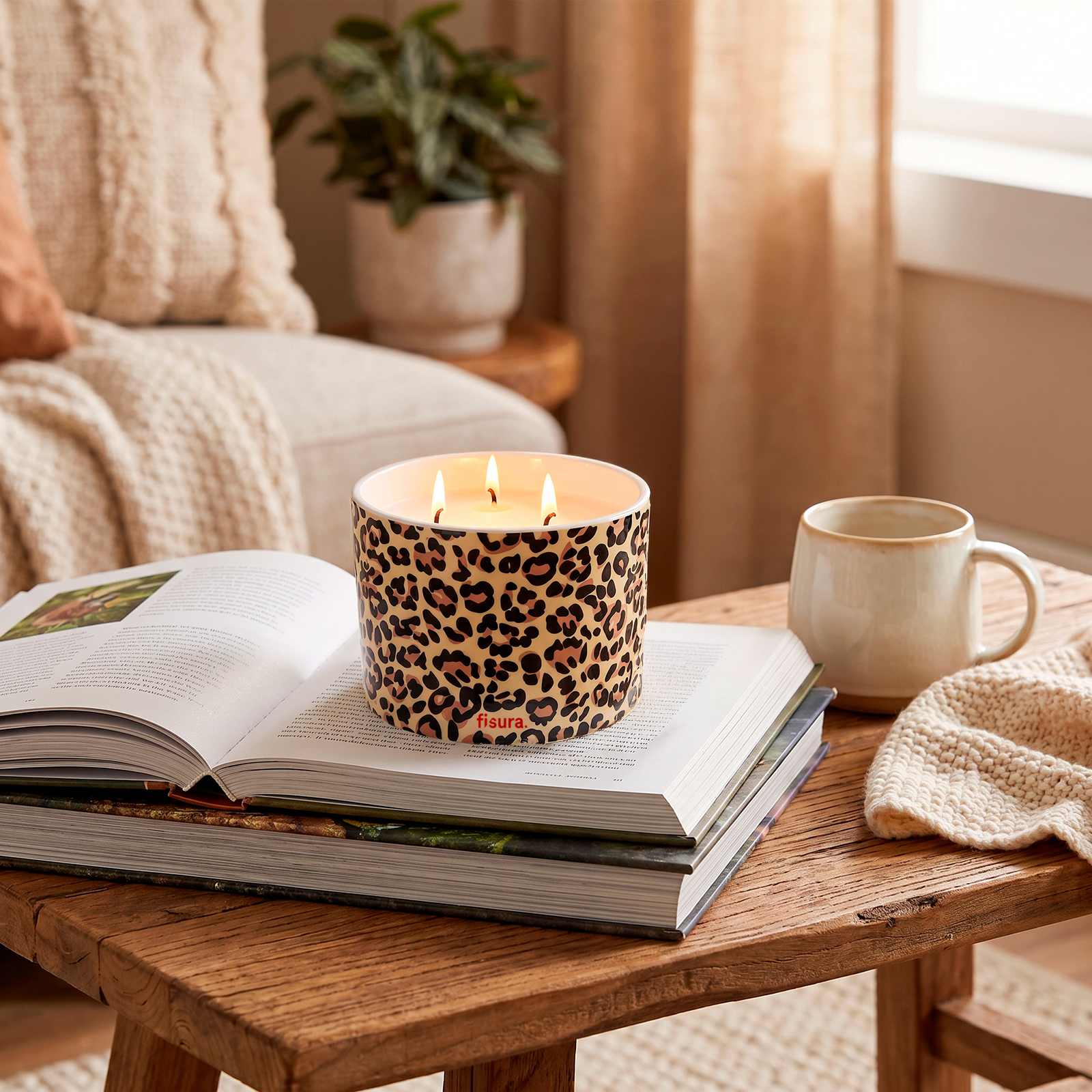 Ceramic candle CHEETAH balsam and cedar scent