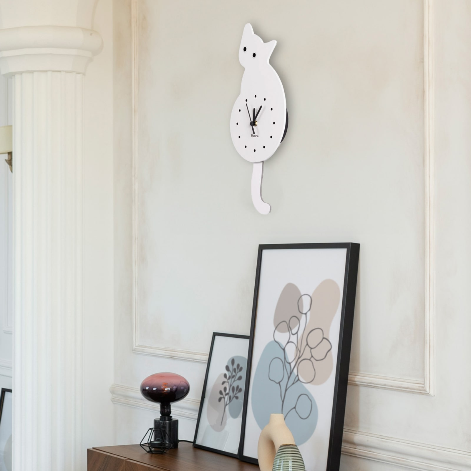 CAT CLOCK white 