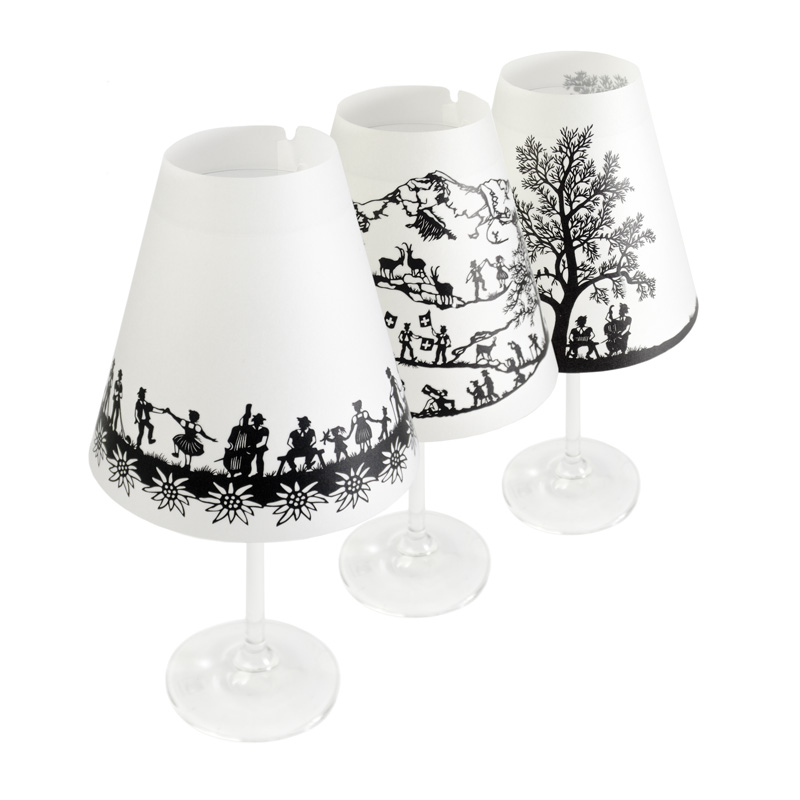 Weinglasleuchte SCHÖNE HELENE - SWISS  TRADITION, 3er Set weiss assortiert