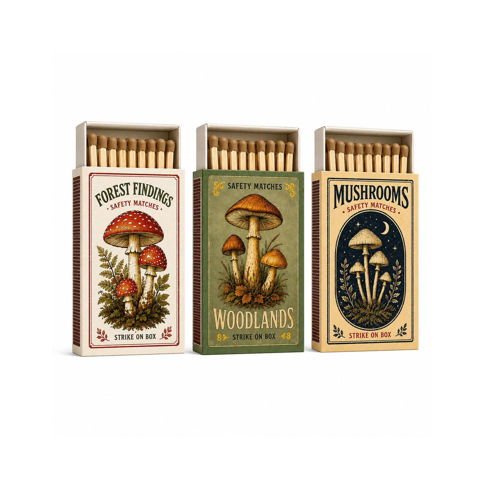 Zündhölzer FOREST MUSHROOMS 3er Set Inhalt ca. 45 Stk./Pack