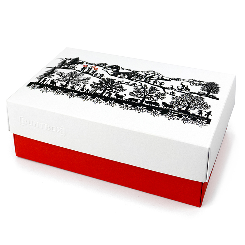 Boite carton M SWISS TRADITION rouge/blanc Display avec 12 pcs.