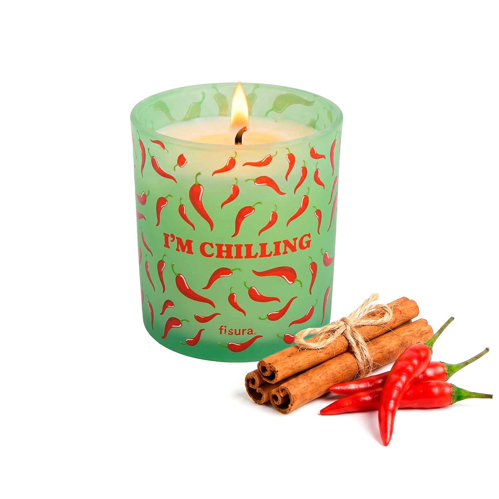 Glass candle I M CHILLING cinnamon and chilli