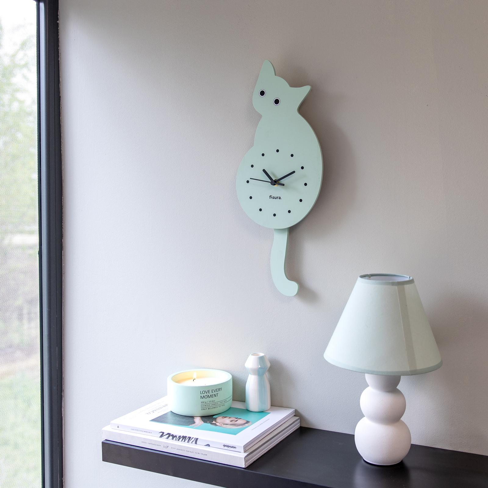 CAT CLOCK - mint 