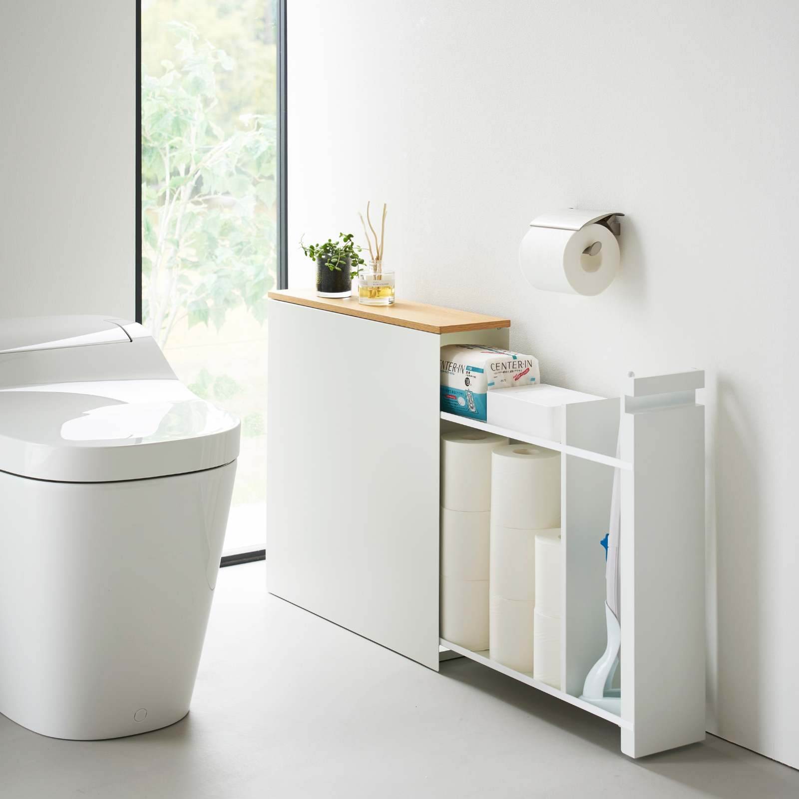 Support de rangement avec tiroir coulissant et tablette en bois  TOWER blanc