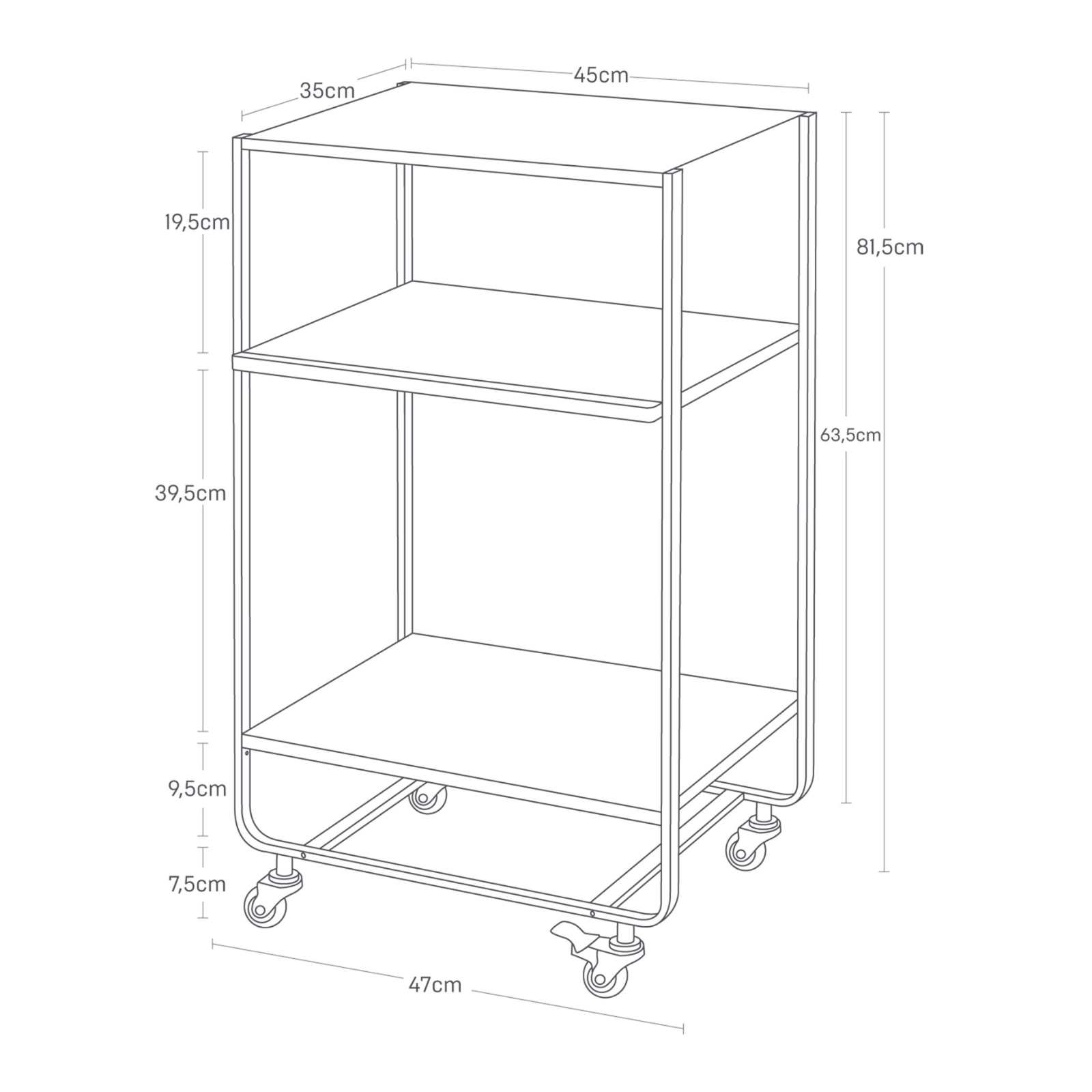 Dreistufiger Wagon mit Griff TOWER schwarz 