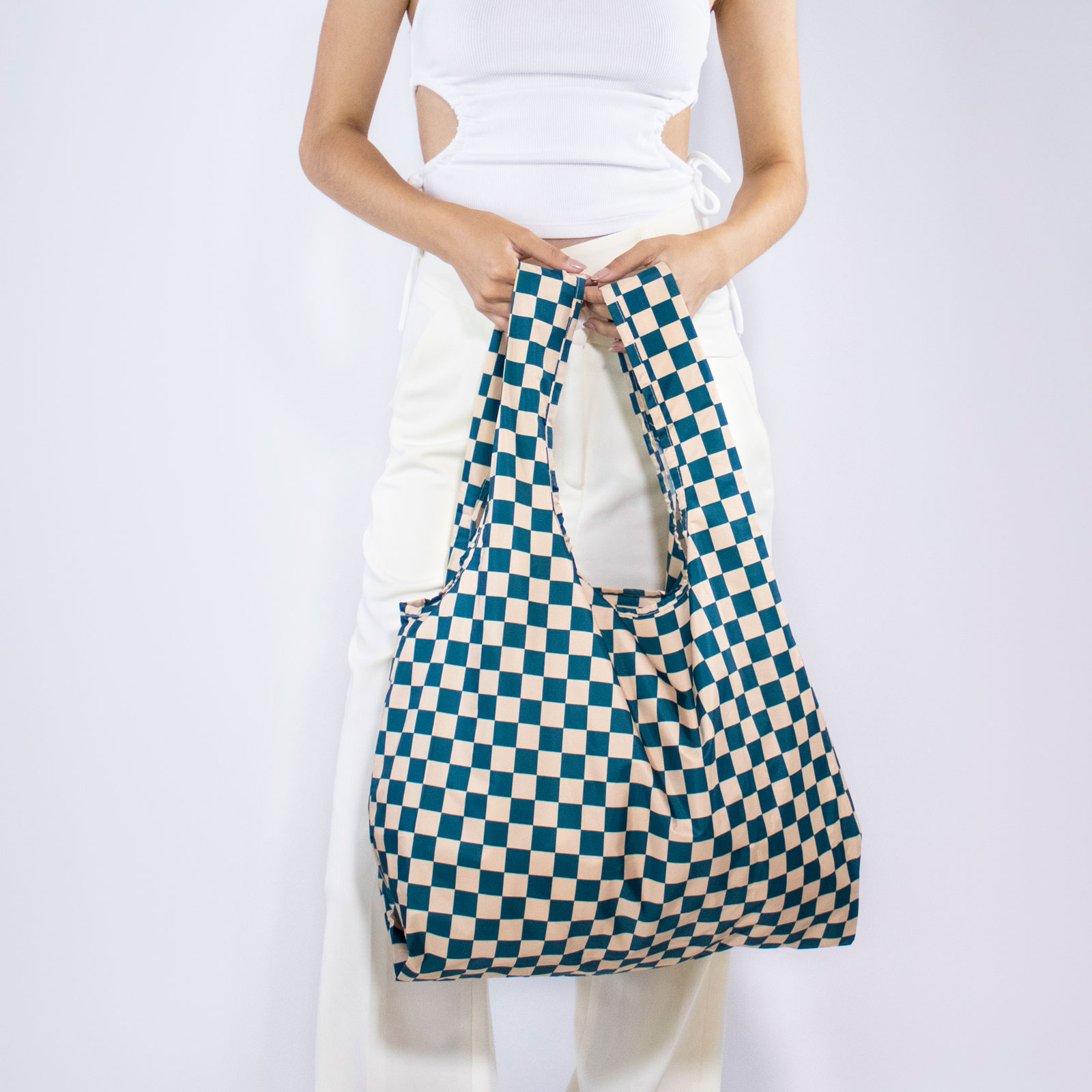 Medium Bag Checkerb. Teal & Beige 