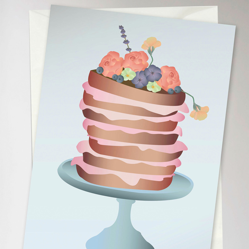 Greeting card Cake with flowers  