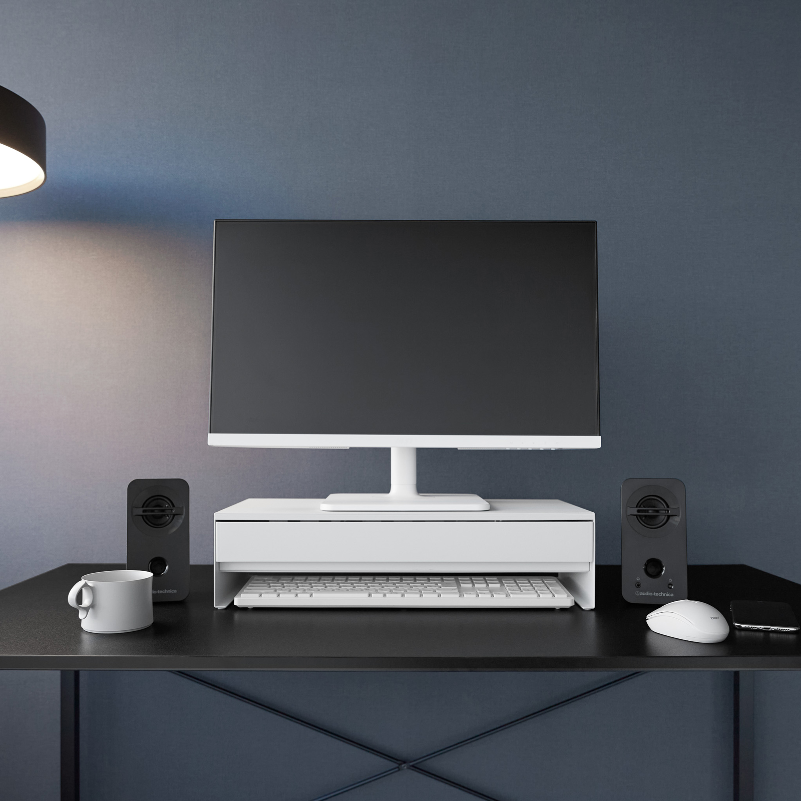 Monitorständer mit Schublade TOWER weiss
