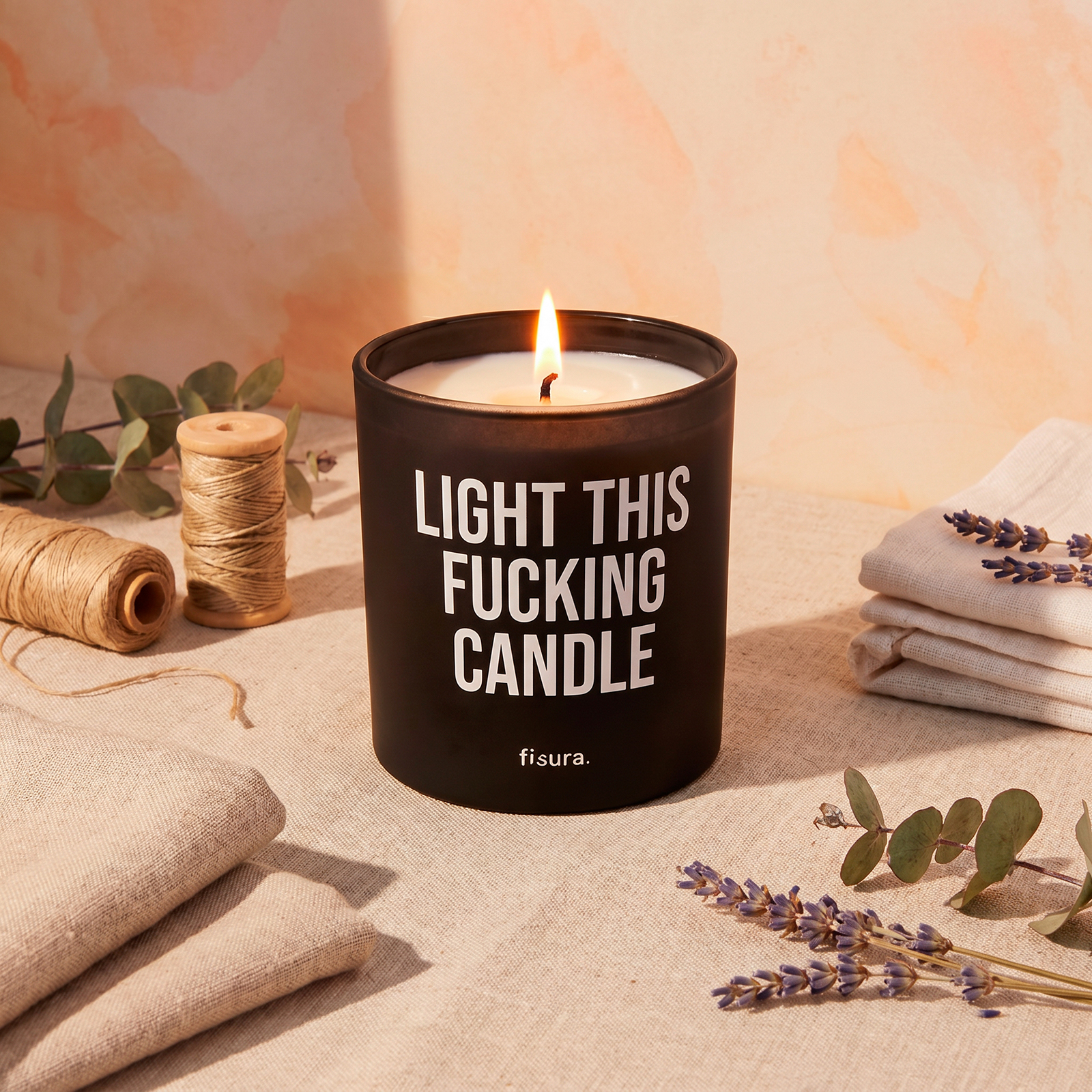 Glass candle LIGHT THIS FUCKING CANDLE linnen scent
