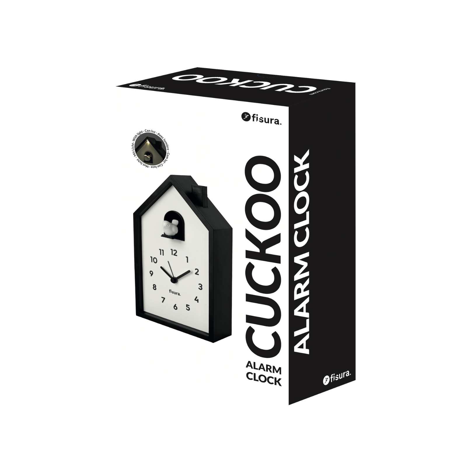 CUCKOO ALARM CLOCK black & white 