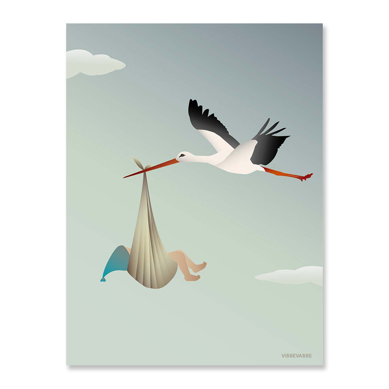 Greeting card The stork blue 