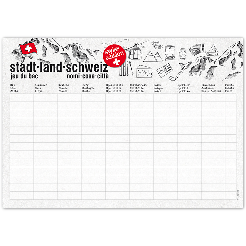 Paper placemat STADT-LAND-SCHWEIZ pad with 50 sheets