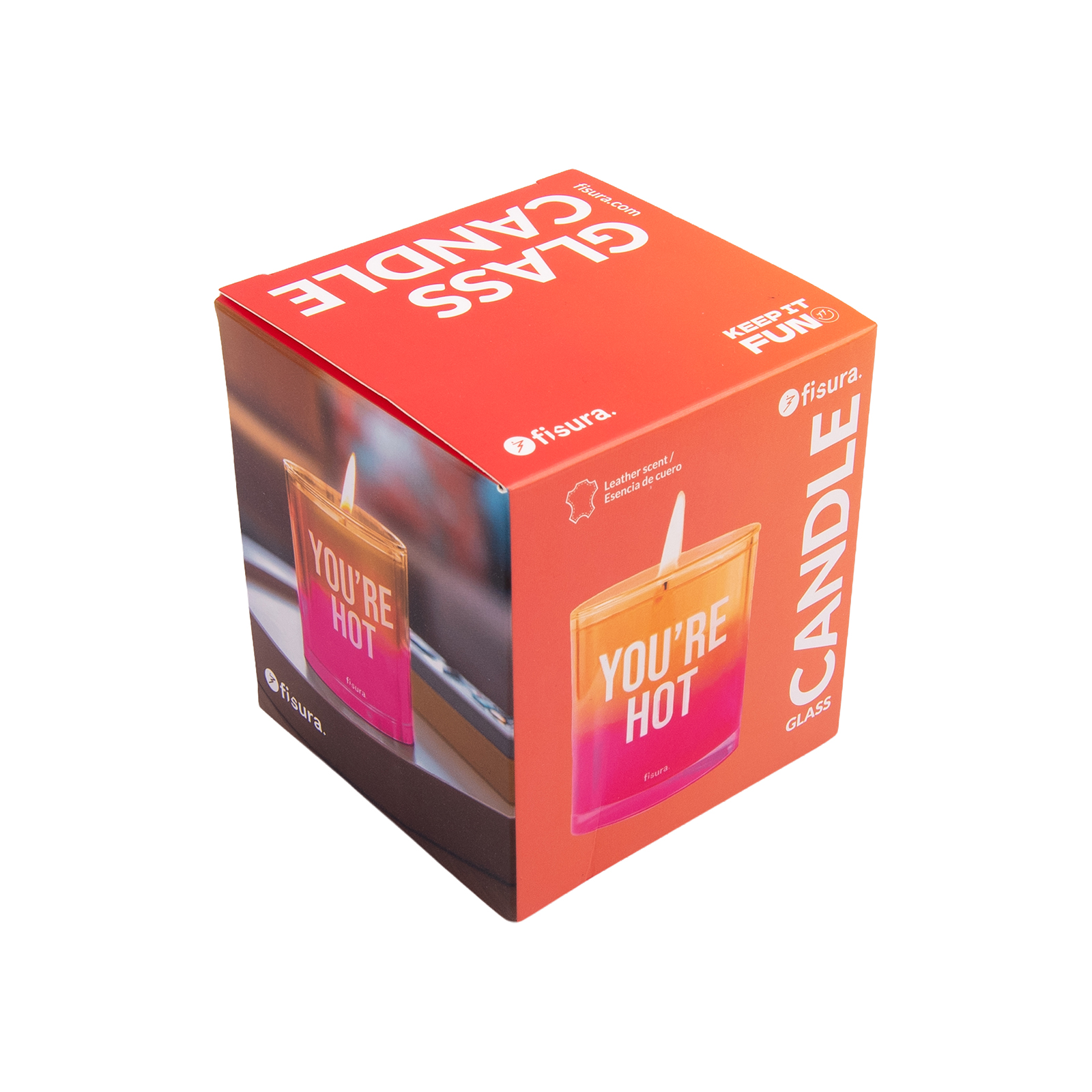 Glass candle YOU'RE HOT leather scent