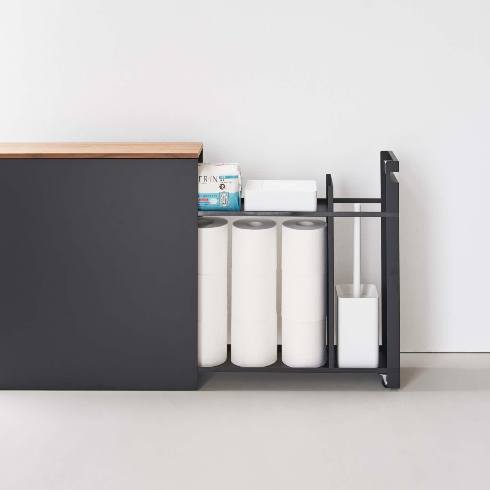 Support de rangement avec tiroir coulissant et tablette en bois  TOWER noir
