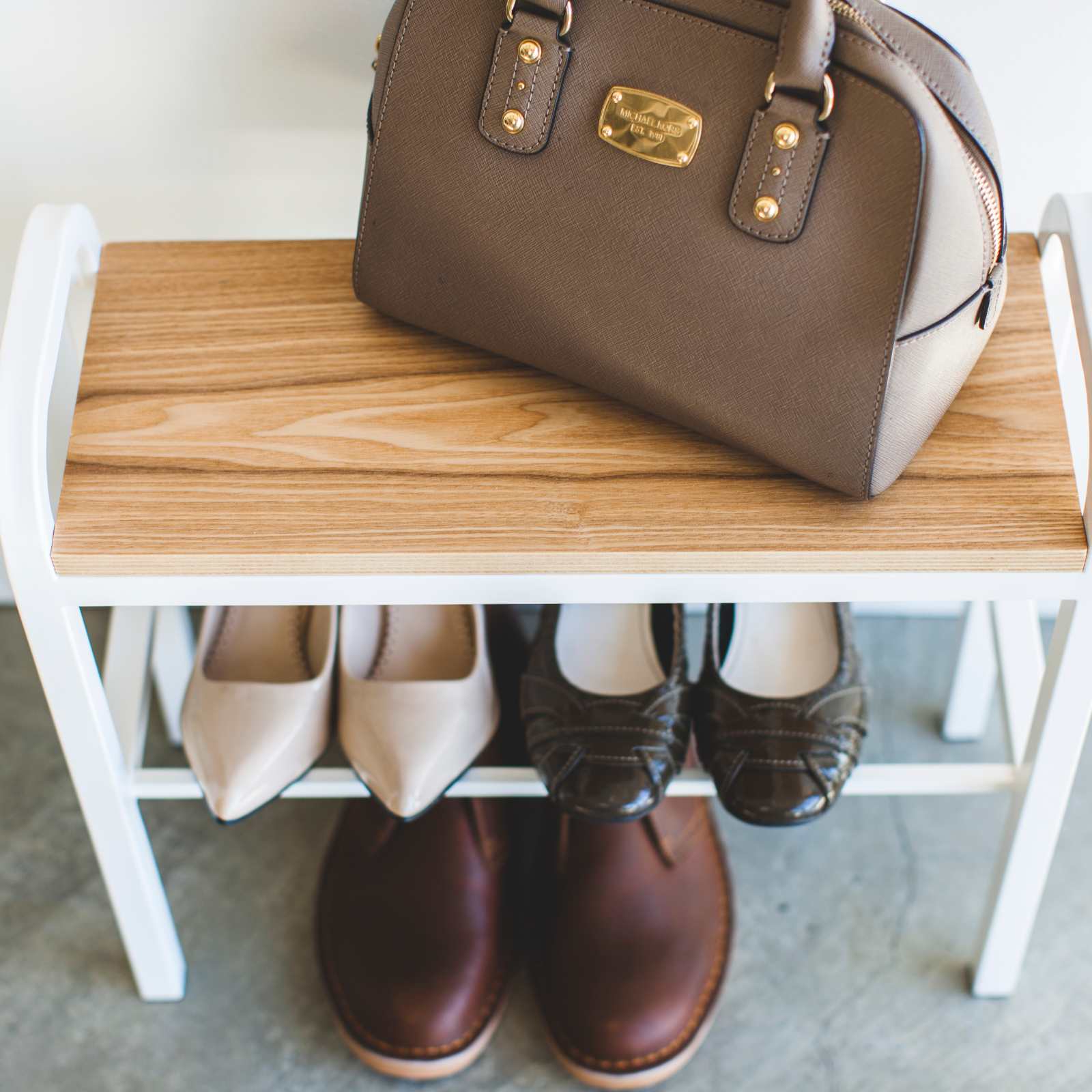 Étagère à chaussures avec tablette en bois TOWER blanc