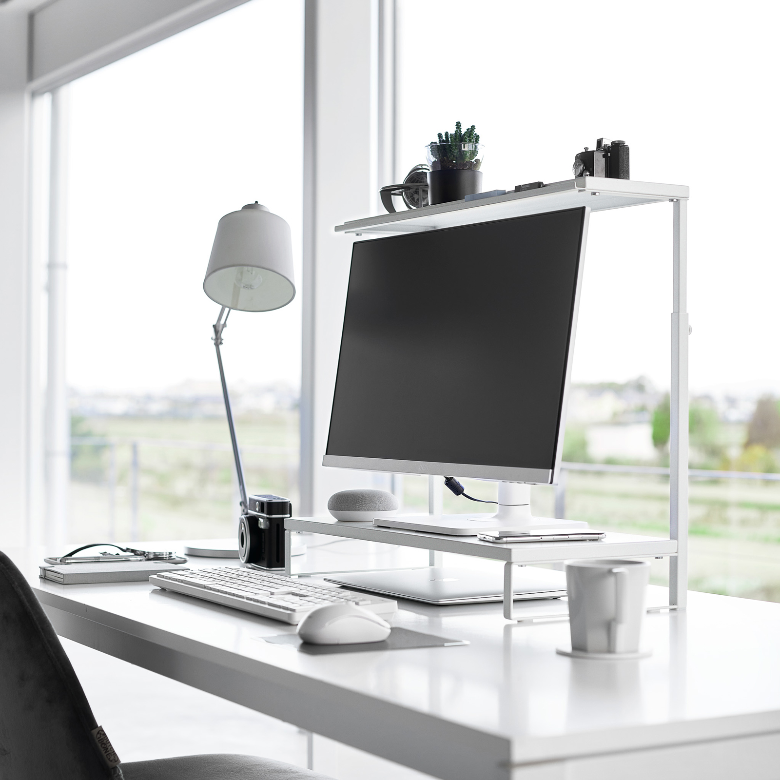 2-stöckiger Monitorständer TOWER weiss