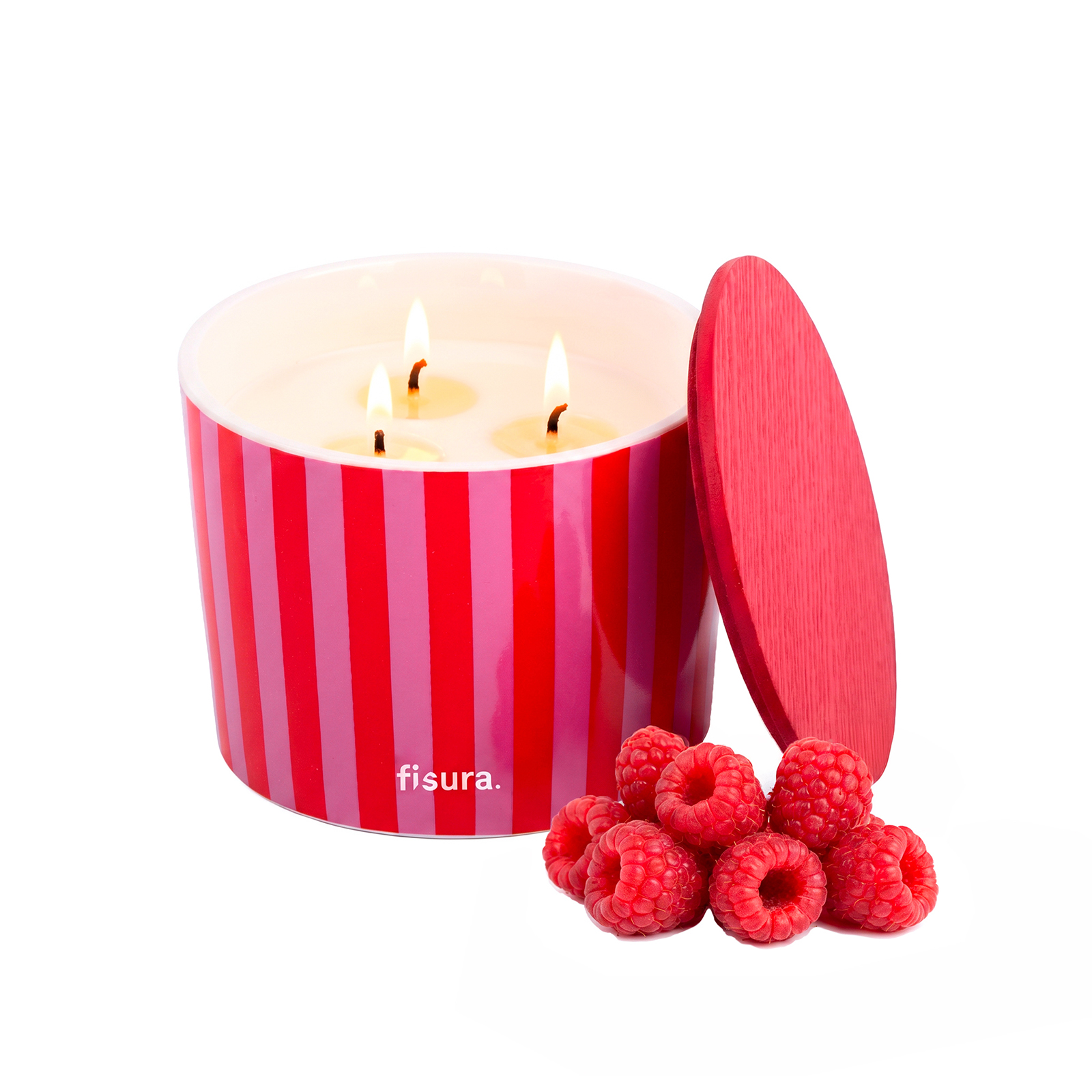 Ceramic candle RED & PINK STRIPES framboise scent