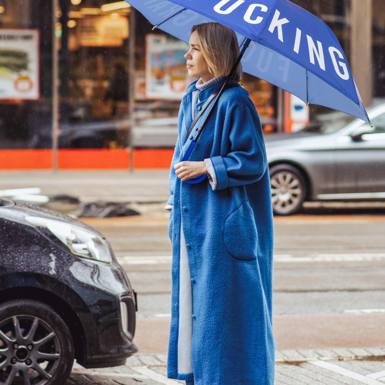 Stockschirm FUCKING RAIN blau
