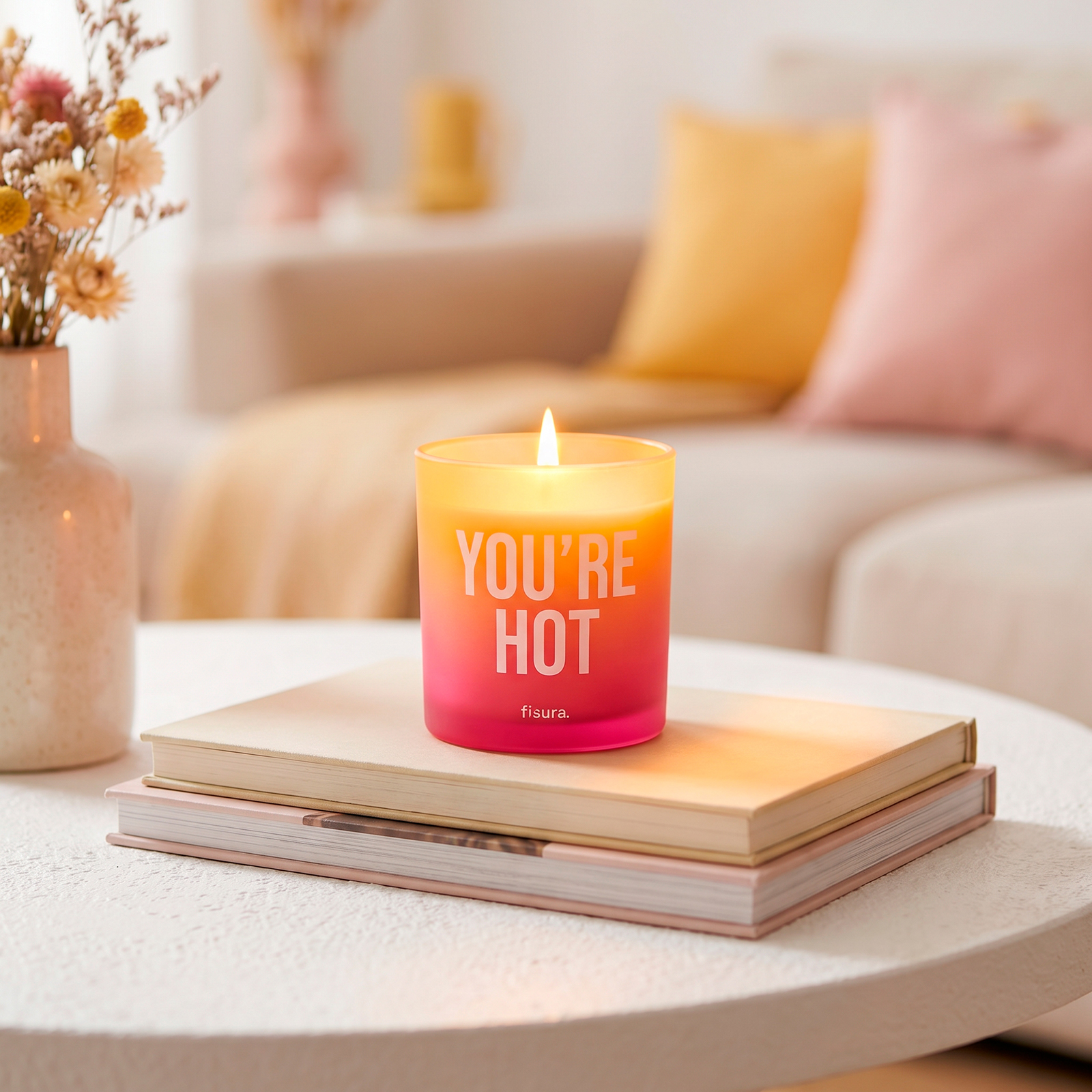 Glass candle YOU'RE HOT leather scent