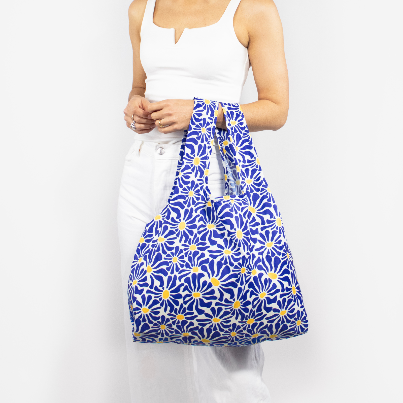 Medium Bag Abstract Flowers Blue 