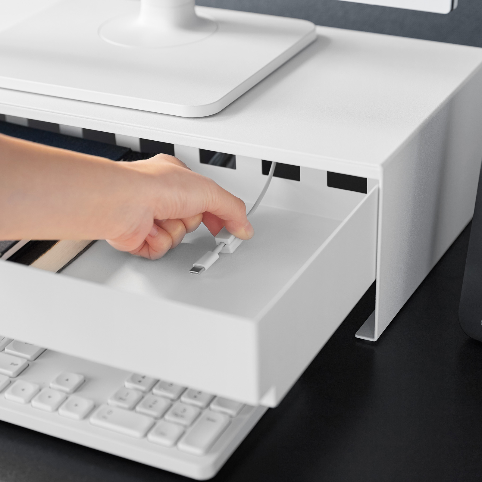 Monitorständer mit Schublade TOWER weiss