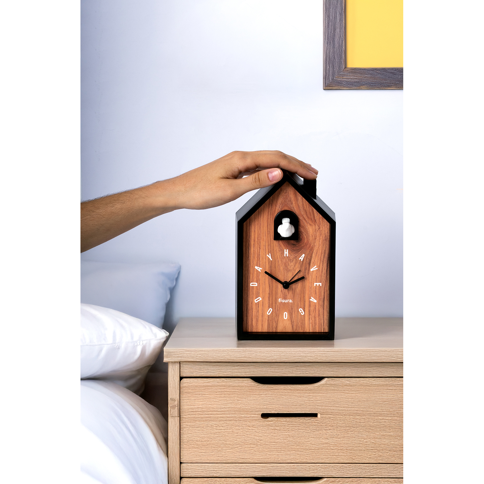 CUCKOO ALARM CLOCK wooden HAVE A GOOD DAY