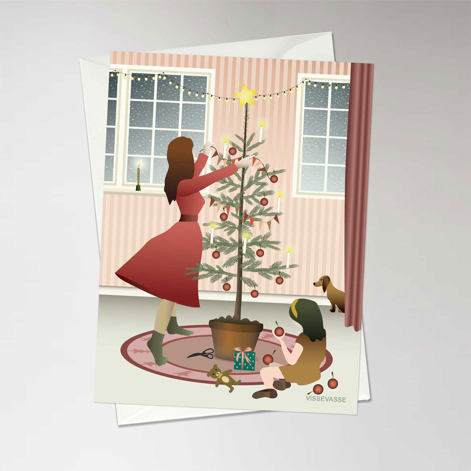 Greeting card DECORATING THE TREE 