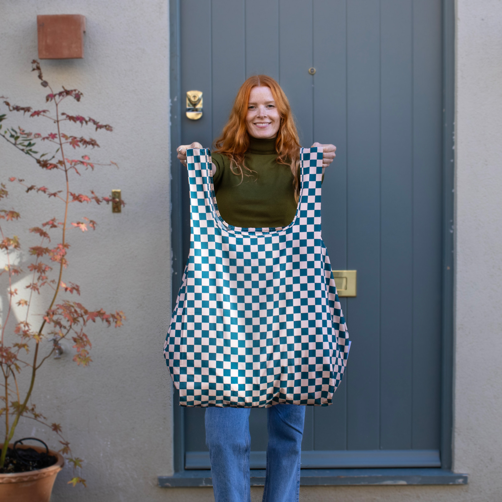 XL Bag Checkerb. Teal & Beige 