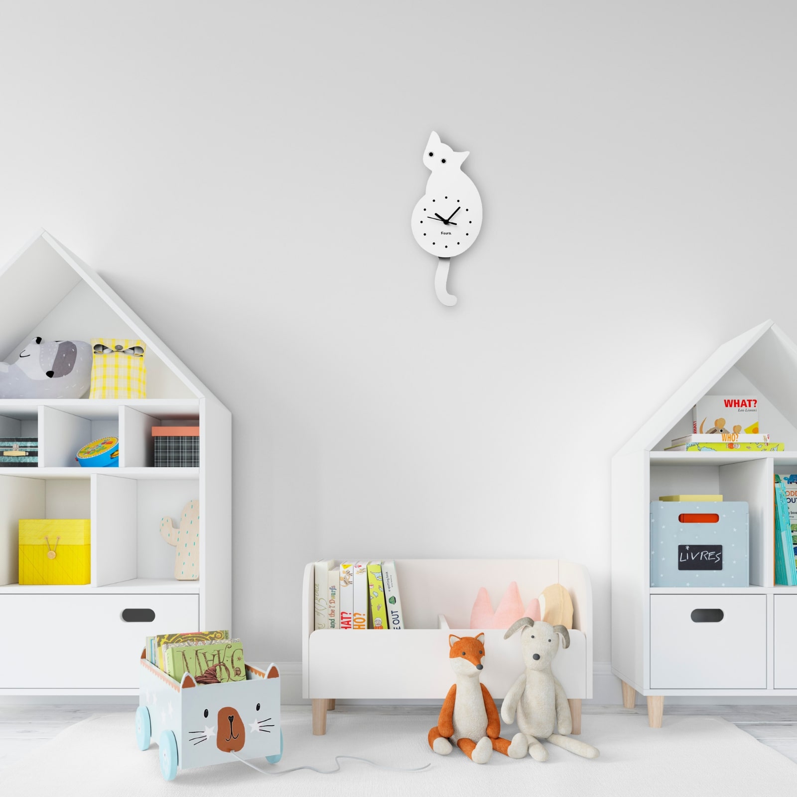 CAT CLOCK white 