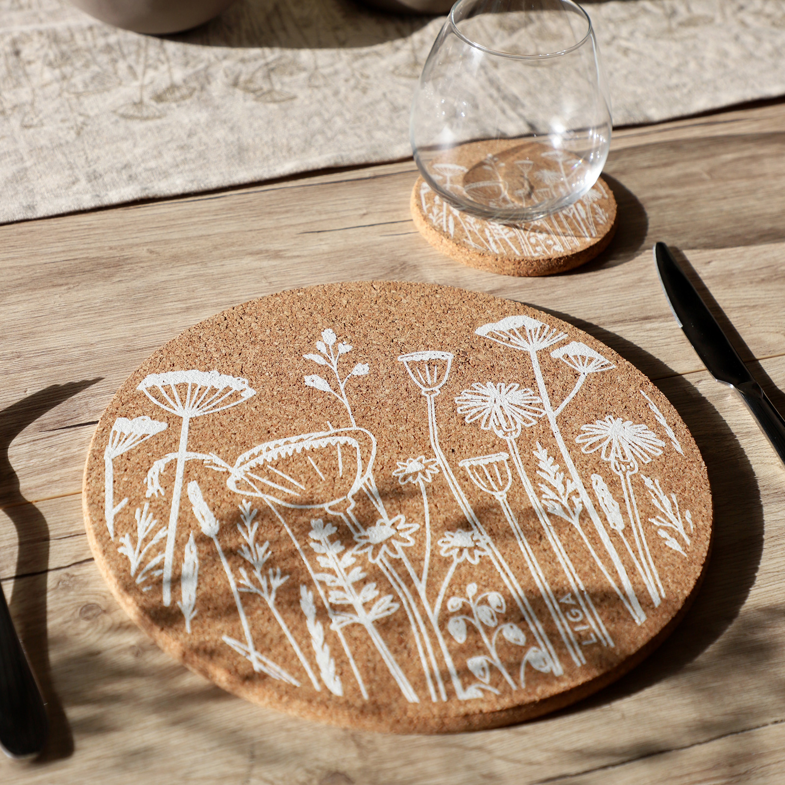 Set de table/dessous-plat CORK FLOWERS Ø25cm