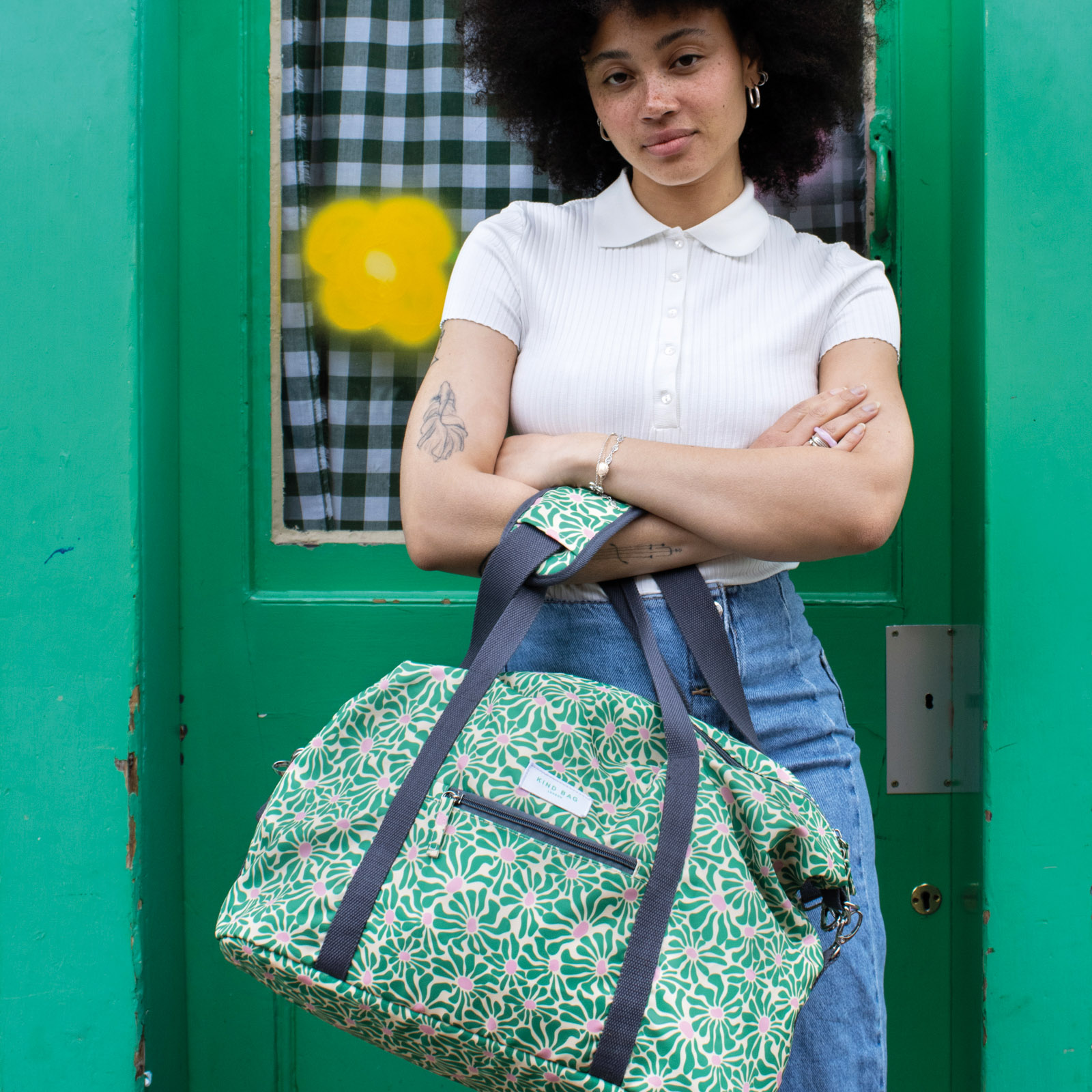 Weekender Abstract Flowers - Green+Pink 