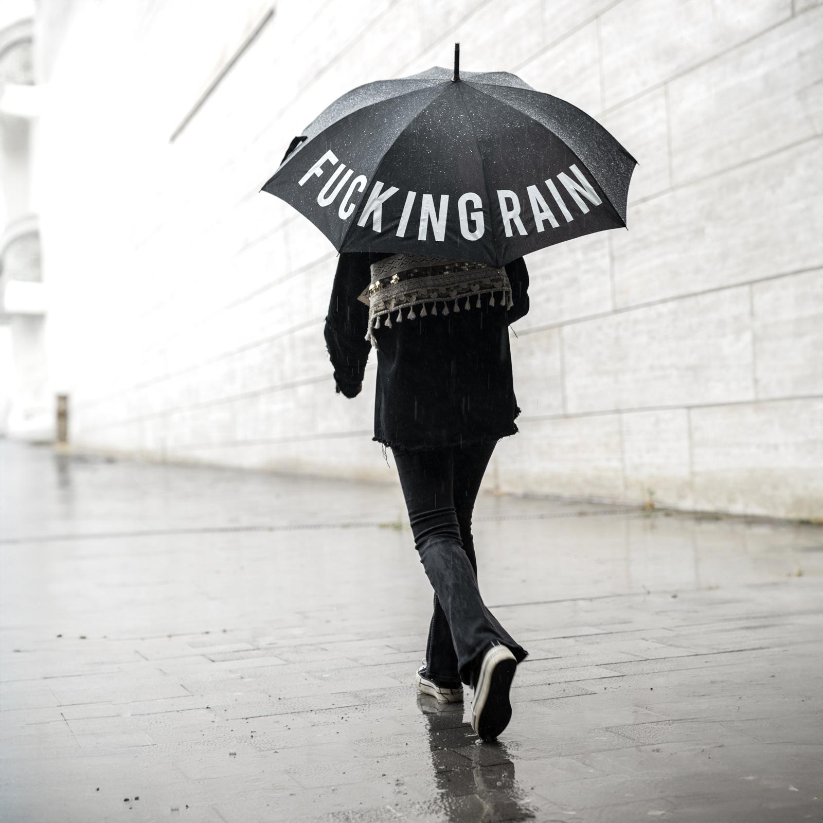 Stockschirm FUCKING RAIN schwarz